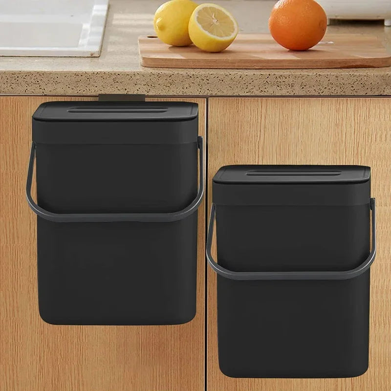 Compact Hanging Trash Can with Lid for Kitchen and Bathroom - Under-Sink Food Waste Bin