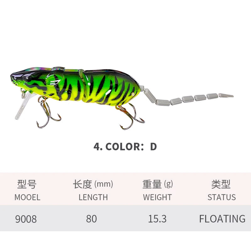 Artificial Rat Fishing Lure - 80mm 15g Vivid Plastic Crankbait for Pike Fishing Tackle Accessories