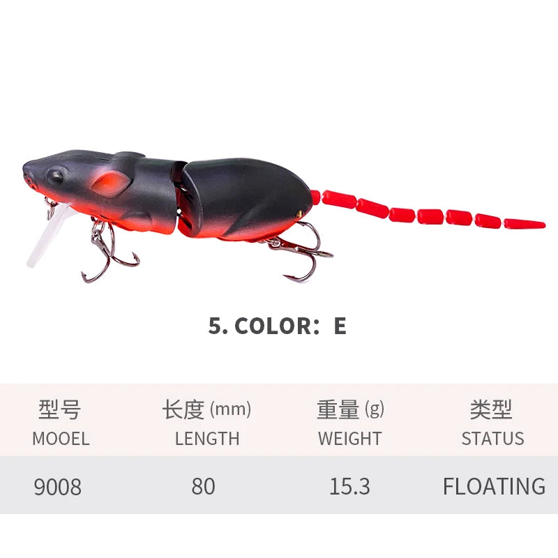 Artificial Rat Fishing Lure - 80mm 15g Vivid Plastic Crankbait for Pike Fishing Tackle Accessories