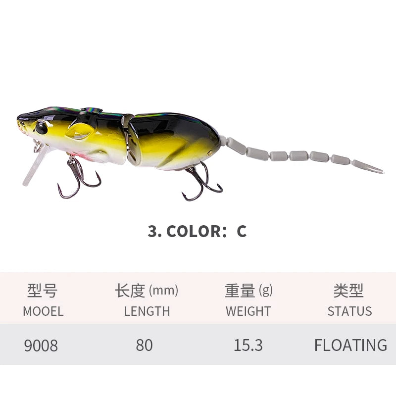 Artificial Rat Fishing Lure - 80mm 15g Vivid Plastic Crankbait for Pike Fishing Tackle Accessories