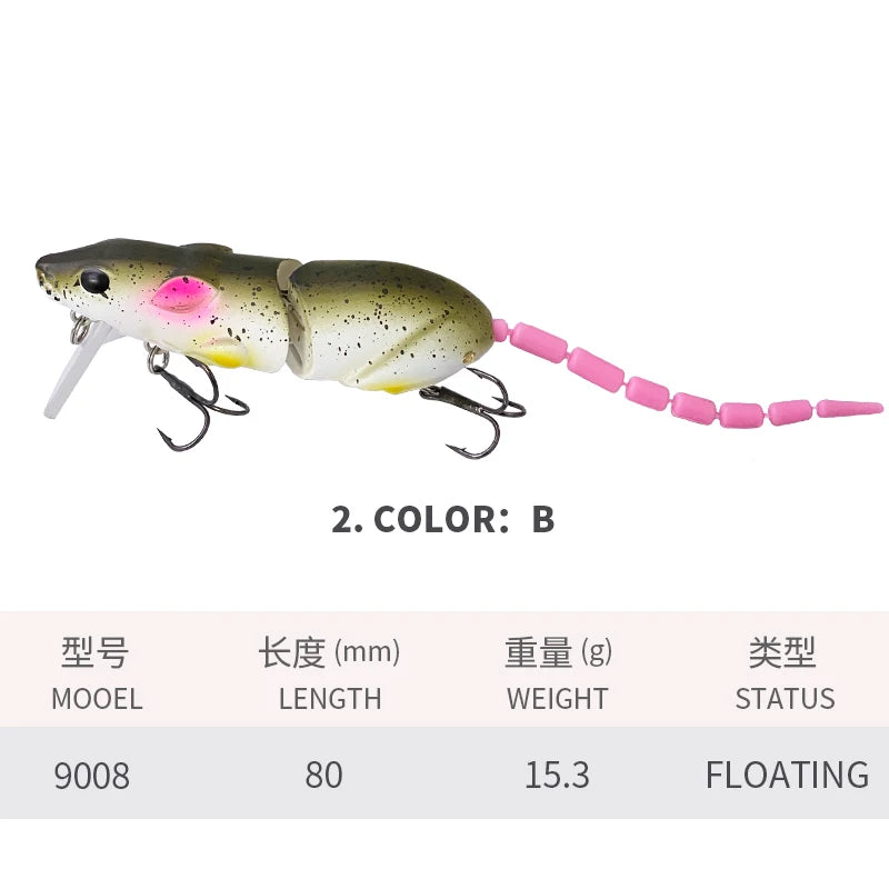 Artificial Rat Fishing Lure - 80mm 15g Vivid Plastic Crankbait for Pike Fishing Tackle Accessories