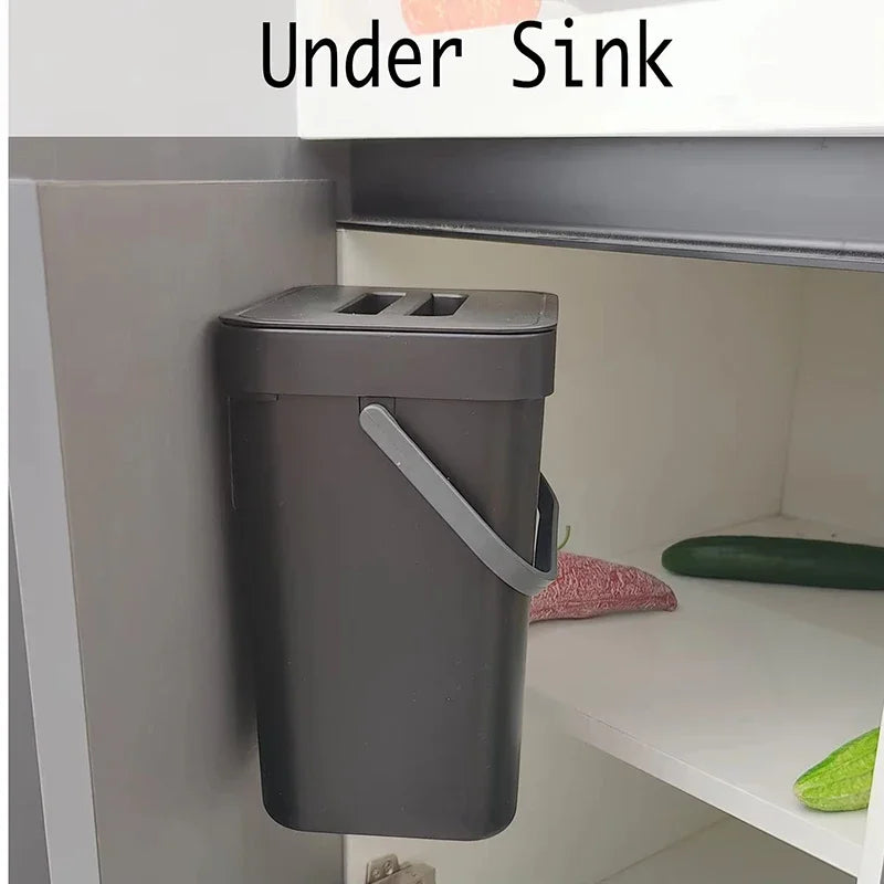Compact Hanging Trash Can with Lid for Kitchen and Bathroom - Under-Sink Food Waste Bin