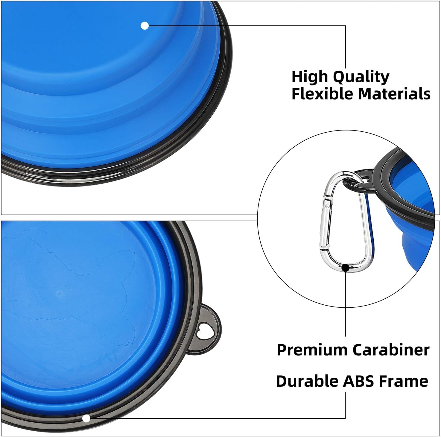 Large Collapsible Dog Bowls - 2 Pack, 34oz Foldable Travel Bowls for Pets, Portable Water and Food Dishes with Clasp, Ideal for Traveling, Walking, and Hiking