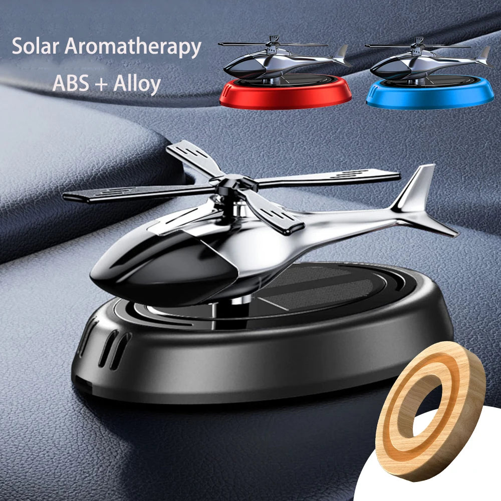 Solar Rotating Helicopter Solar Aromatherapy Car Air Freshener Alloy+Abs Wooden Aromatherapy Car Aromatherapy
