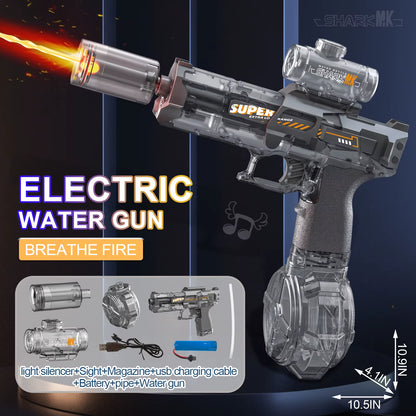 Unleash the Fun with Our Electric High-Pressure Water Gun! Experience Epic Outdoor Play with Continuous Light Spray and Flame Effects!