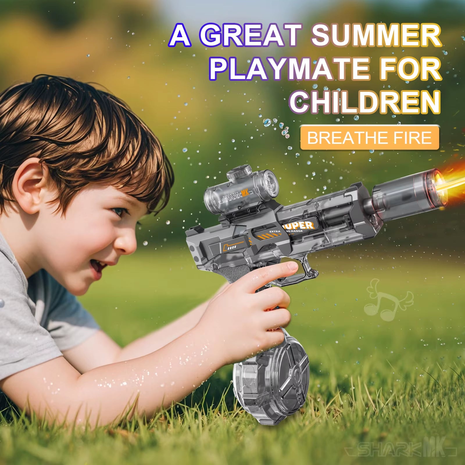 Unleash the Fun with Our Electric High-Pressure Water Gun! Experience Epic Outdoor Play with Continuous Light Spray and Flame Effects!