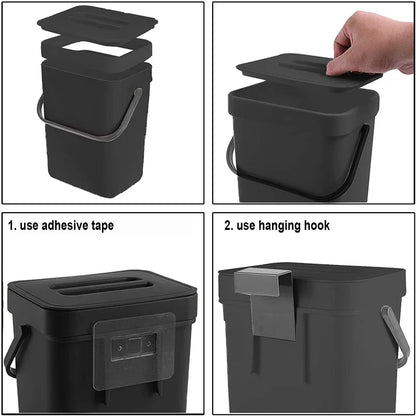 Compact Hanging Trash Can with Lid for Kitchen and Bathroom - Under-Sink Food Waste Bin
