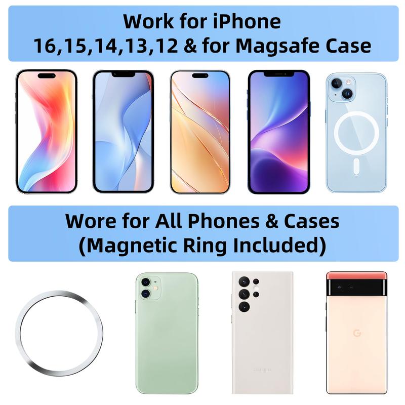 360 Rotating Magnetic Phone Mount for Vehicles and Surfaces - Compatible with iPhone and Android