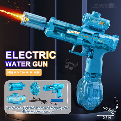 Unleash the Fun with Our Electric High-Pressure Water Gun! Experience Epic Outdoor Play with Continuous Light Spray and Flame Effects!