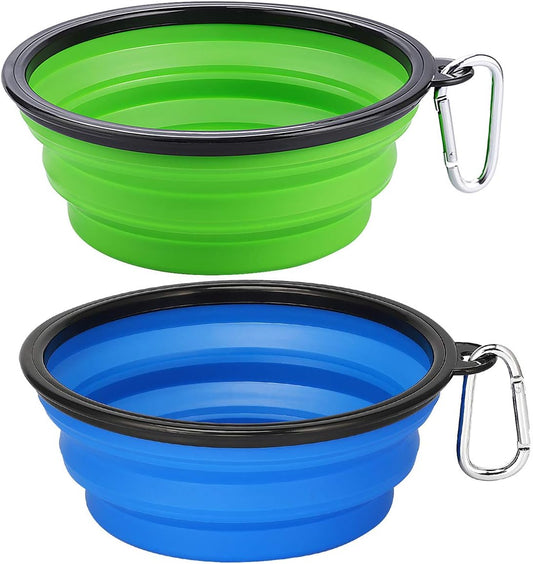 Large Collapsible Dog Bowls - 2 Pack, 34oz Foldable Travel Bowls for Pets, Portable Water and Food Dishes with Clasp, Ideal for Traveling, Walking, and Hiking