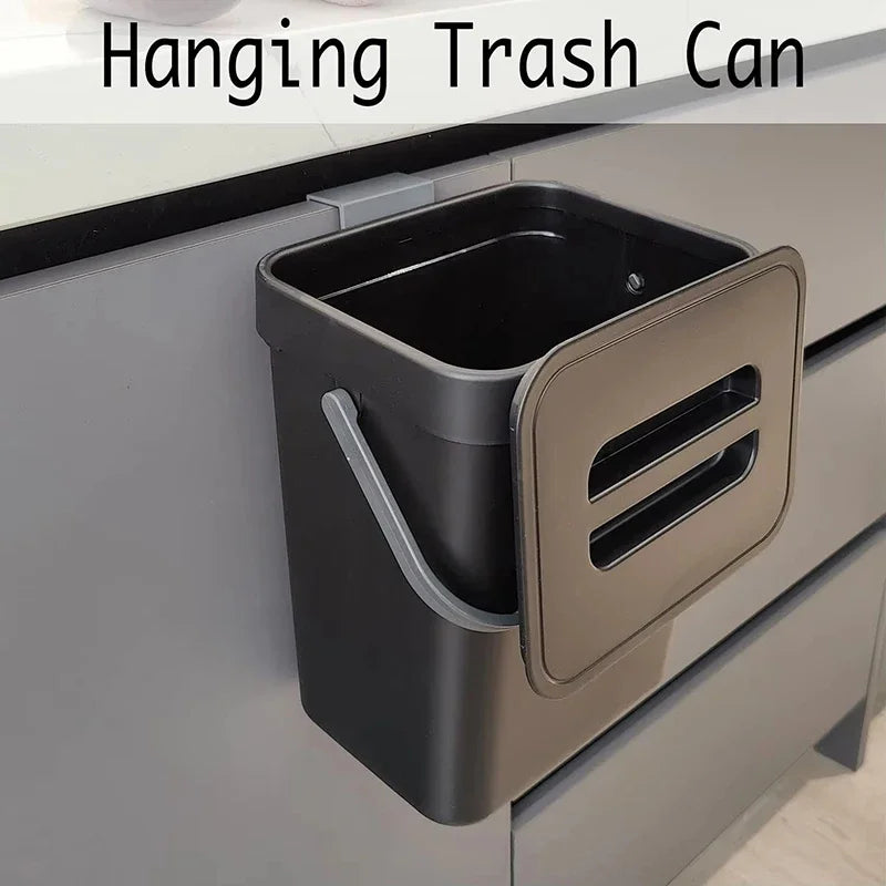 Compact Hanging Trash Can with Lid for Kitchen and Bathroom - Under-Sink Food Waste Bin