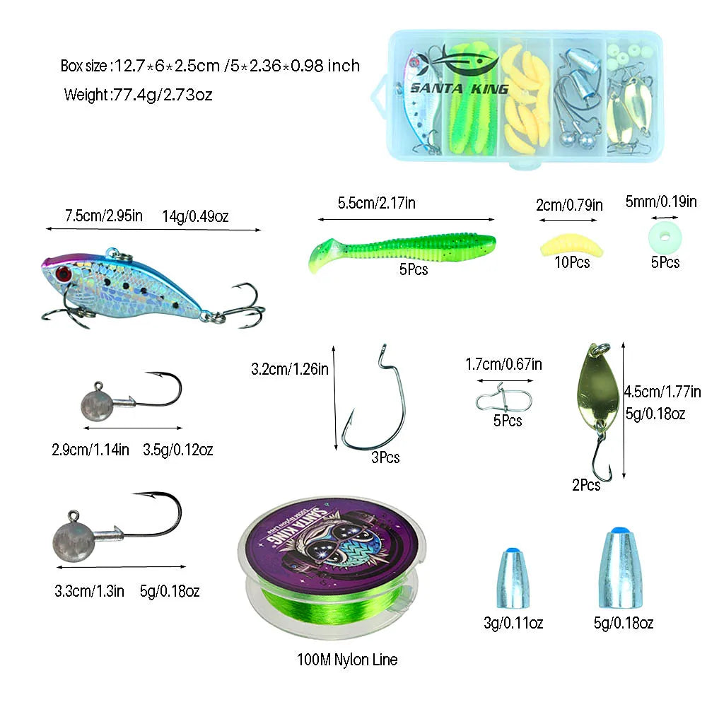 Santa King Fishing Rod Reel Combo- Fishing Full Kits with Telescopic Fishing Rod and Spinning Reel Baits Hooks Travel Pole Set