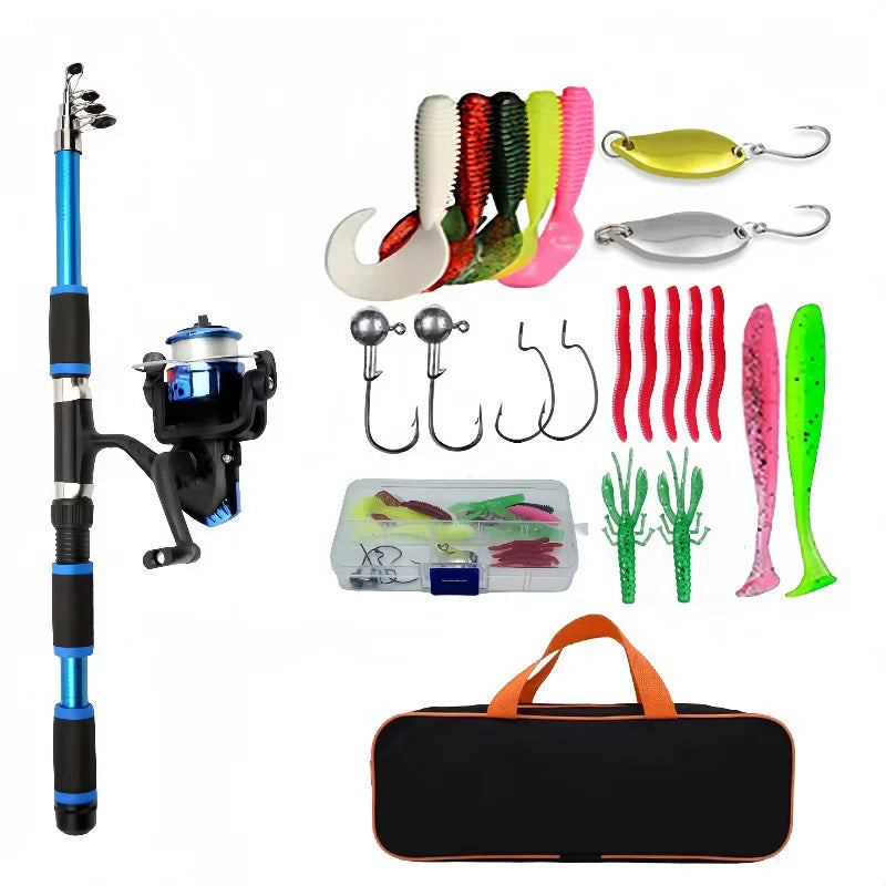 Ultimate Travel Fishing Kit: Telescopic Rod, Spinning Reel, Baits & Hooks Included!