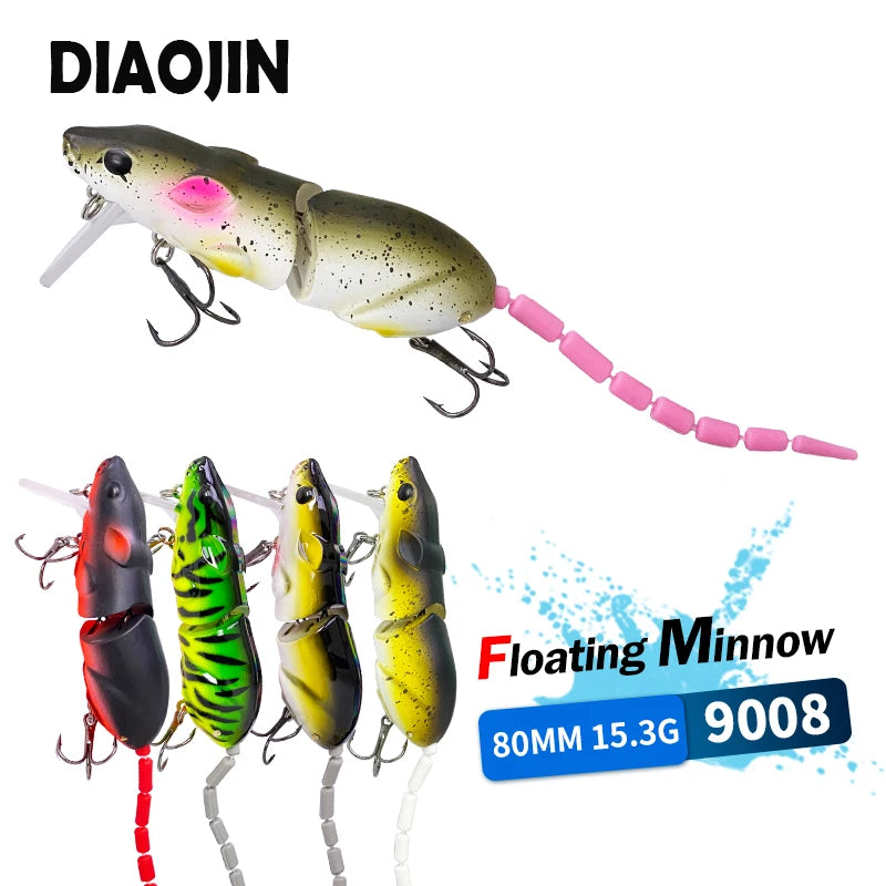 Artificial Rat Fishing Lure - 80mm 15g Vivid Plastic Crankbait for Pike Fishing Tackle Accessories