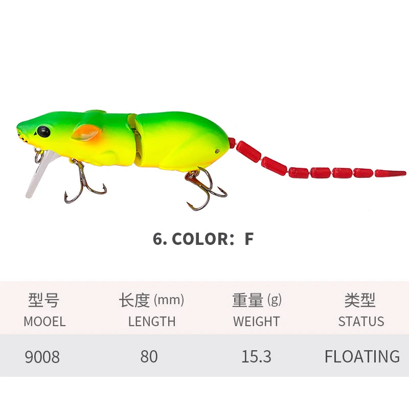 Artificial Rat Fishing Lure - 80mm 15g Vivid Plastic Crankbait for Pike Fishing Tackle Accessories