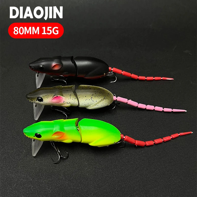 Artificial Rat Fishing Lure - 80mm 15g Vivid Plastic Crankbait for Pike Fishing Tackle Accessories