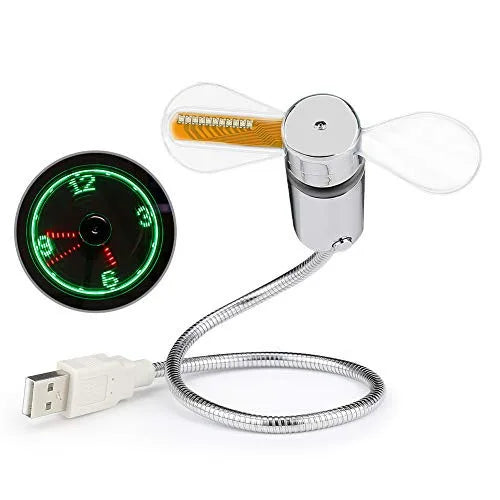 USB Clock Fan with Real Time Clock & Temperature Display Function Night Light Gadgets for Laptop PC Mini Fan