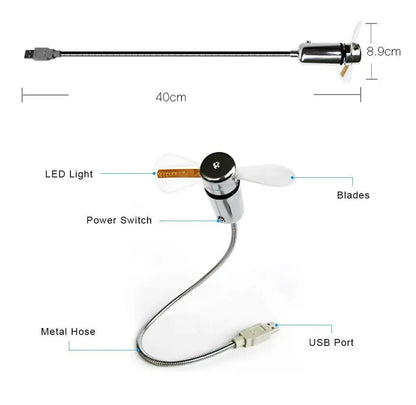 USB Clock Fan with Real Time Clock & Temperature Display Function Night Light Gadgets for Laptop PC Mini Fan