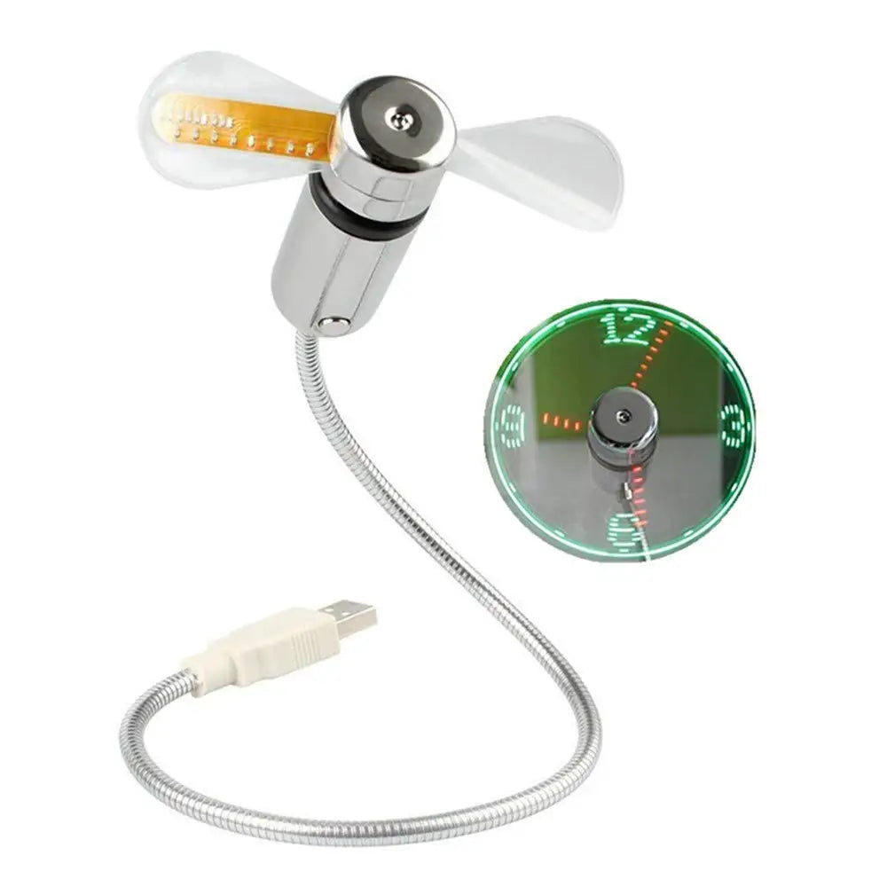 USB Clock Fan with Real Time Clock & Temperature Display Function Night Light Gadgets for Laptop PC Mini Fan