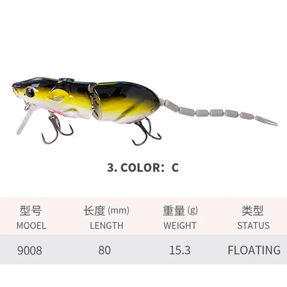 Artificial Rat Fishing Lure - 80mm 15g Vivid Plastic Crankbait for Pike Fishing Tackle Accessories