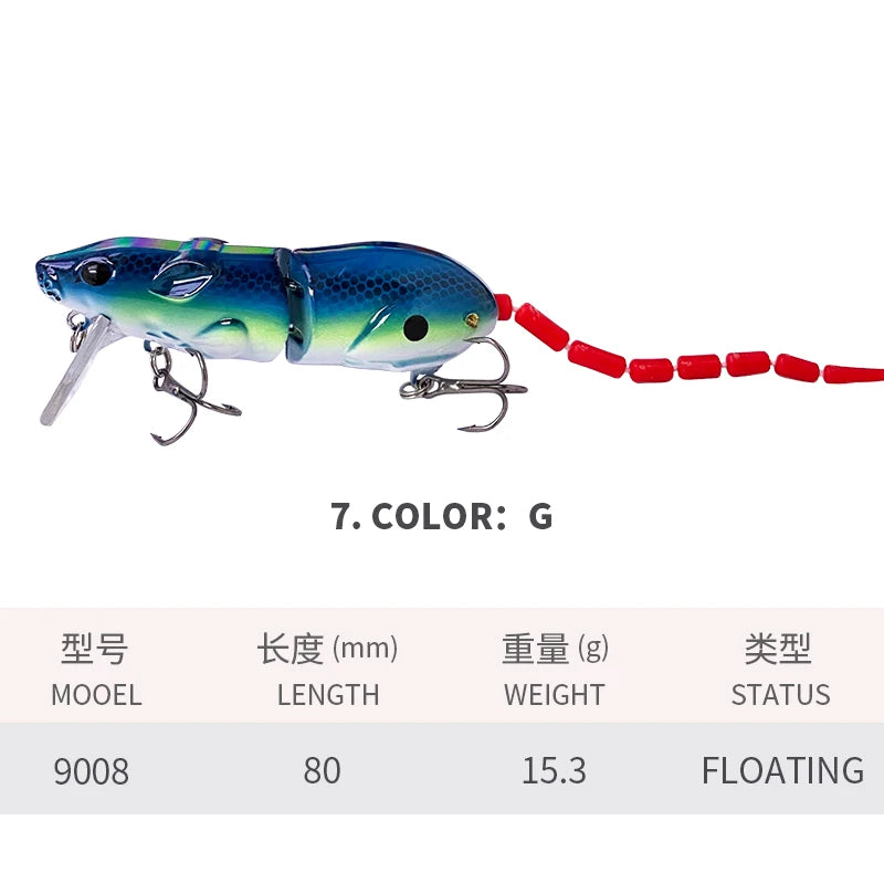 Artificial Rat Fishing Lure - 80mm 15g Vivid Plastic Crankbait for Pike Fishing Tackle Accessories