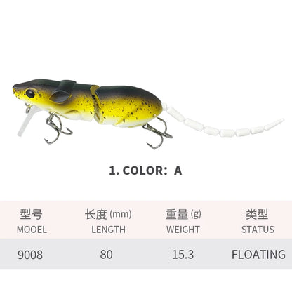 Artificial Rat Fishing Lure - 80mm 15g Vivid Plastic Crankbait for Pike Fishing Tackle Accessories