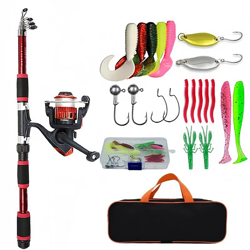 Ultimate Travel Fishing Kit: Telescopic Rod, Spinning Reel, Baits & Hooks Included!