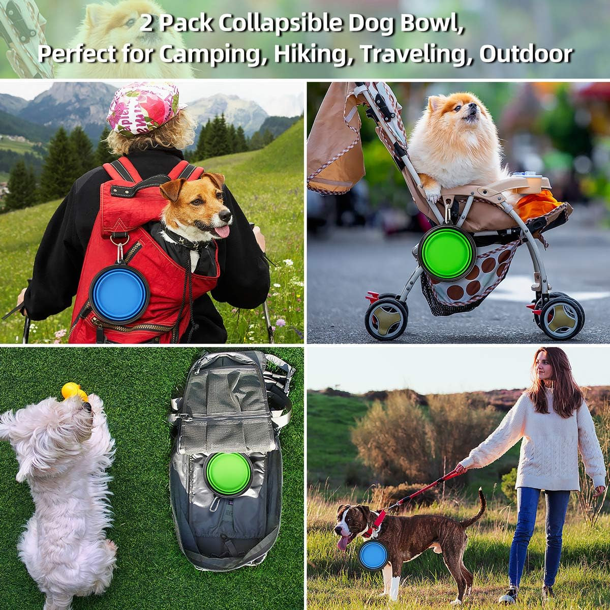 Large Collapsible Dog Bowls - 2 Pack, 34oz Foldable Travel Bowls for Pets, Portable Water and Food Dishes with Clasp, Ideal for Traveling, Walking, and Hiking